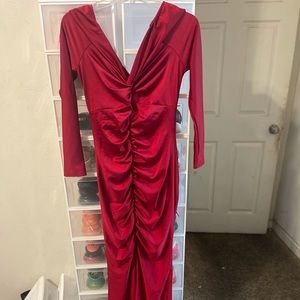 Burgundy midi dress new has tags slit down side